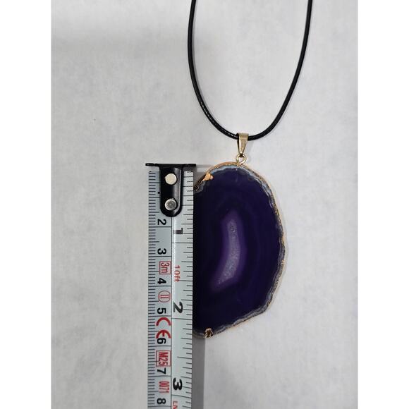 Purple Agate Slice Pendant Necklace | Natural Stone | Adjustable Cord - Picture 4 of 16